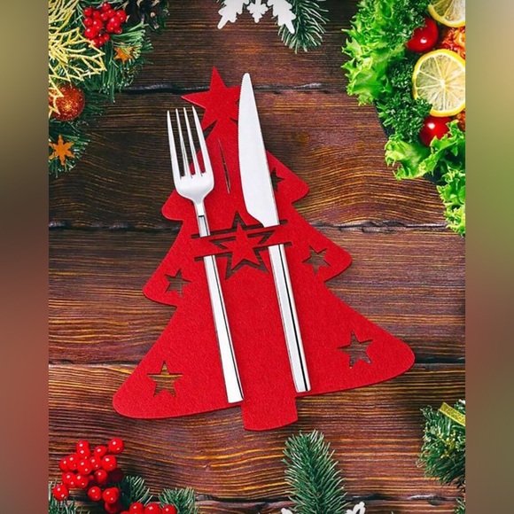 Other - Red Christmas Tree Cutlery Holder 12 Piece